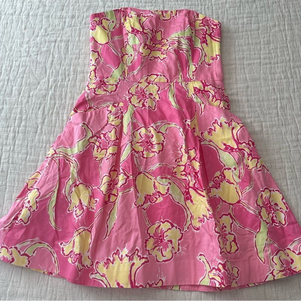 Lilly Pulitzer Blossom Strapless Lined Dress W/Pockets in Hotty Pink Day Size 6 - Picture 2 of 8
